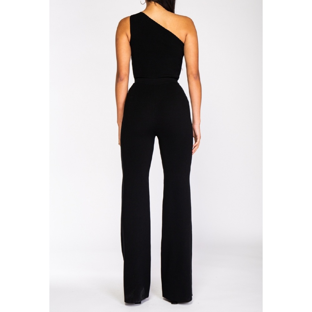 One Shoulder Sleeveless Wide Leg Knit Jumpsuit - Picture 4 of 7